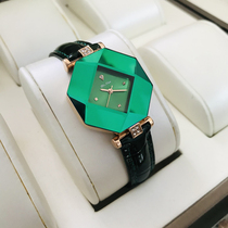 谛诺女表时尚菱形气质真皮带2021新款防水绿色轻奢品牌女士手表