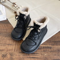 学院风马丁靴系带平底加绒短靴2023年新款保暖二棉鞋女冬季雪地靴