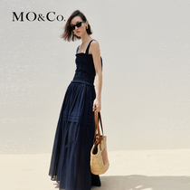 MOCO苎麻棉混纺塔克长裙吊带连衣裙气质小众高端裙子