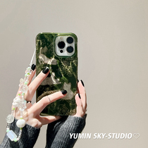 YUMIN SKY·适用绿色油画花朵猫咪iPhone14promax苹果15Pro手机壳12手链11卡通plus男女款13Promax防摔保护套