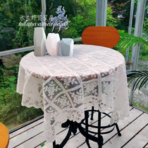 蕾丝针织ins风长方形桌布白色圆桌复古茶几餐桌盖布轻奢书桌台布