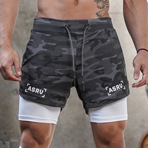 ASRV夏季新款男士双层大码多口袋健身排汗短裤速干跑步运动迷彩裤
